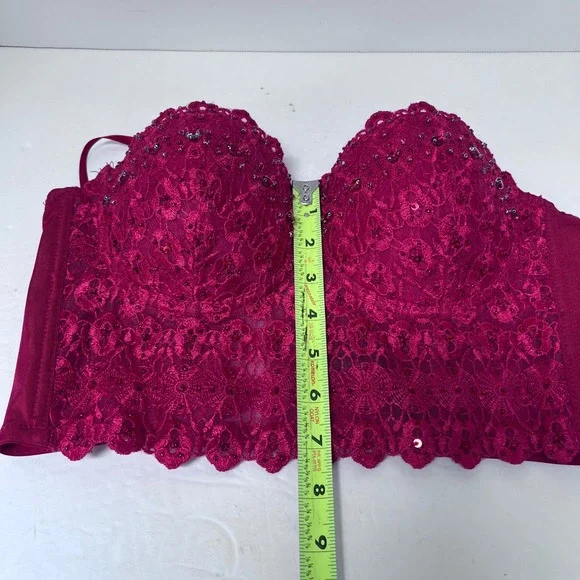 Windsor Romantic Red Lace Sequin Heavily Beaded Bustier Top Coquette Size M READ - Picture 4 of 11
